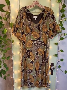 Women's Ann Taylor Loft Brown Mustard Sage Floral Earthy Dress 8